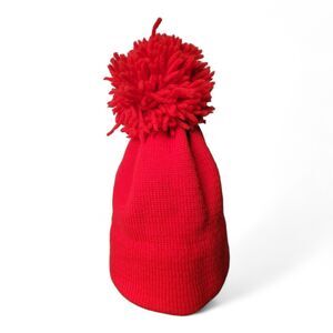 Roasty Toasty Hat Co. Ski Winter Beanie 100% Wool Red Cap Hat Pom Pom Vintage